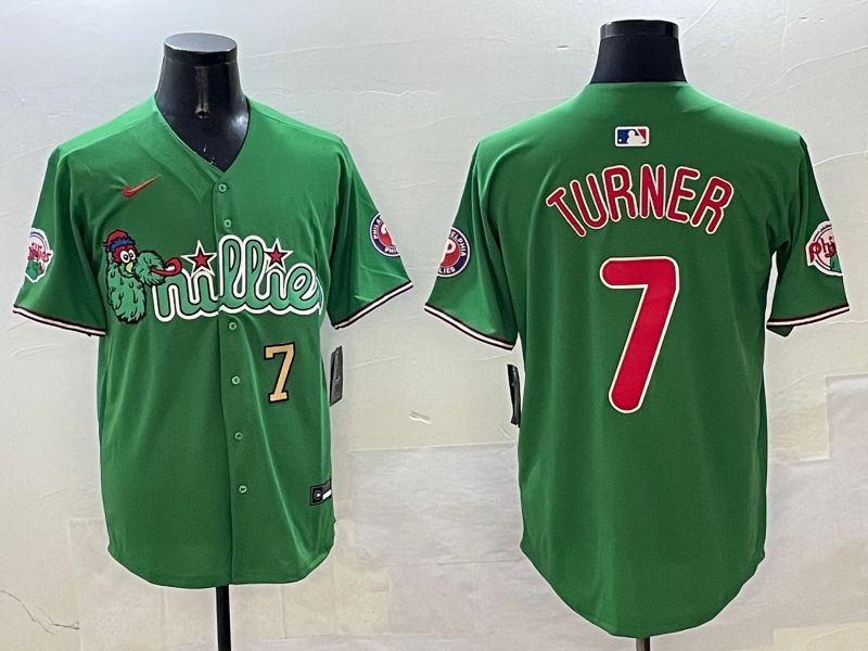 Men Philadelphia Phillies 7 Turner Green Three generations Joint Name Game 2025 Nike MLB Jersey style 4